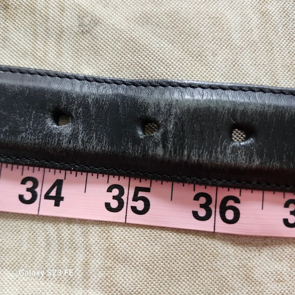 Cole Haan Leather Belt Mens 34 Black Brass Buckle Classic Dress Business Casual